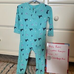 Kyte Baby Zippered Romper, Eagle Ray, 3T (read description)